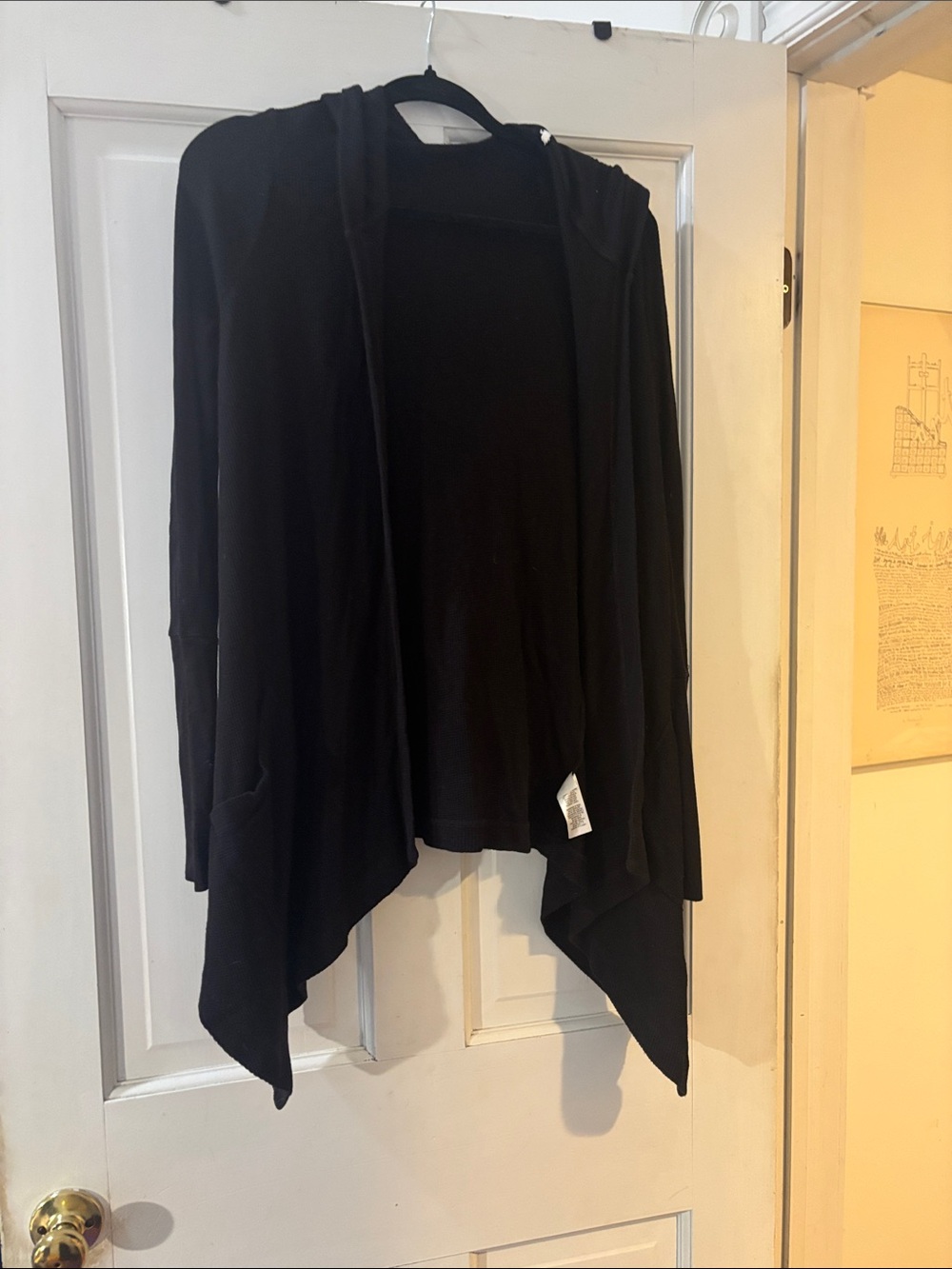 Splendid Black Open-Front Hooded asymmetric hem drapey witchy Cardigan